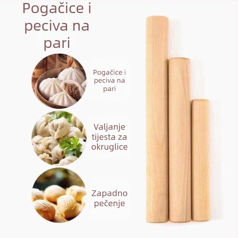 Drveni valjak za tijesto od bukovine, masivno drvo, dvije veličine (veliki i mali), za kućnu upotrebu, razvaljivanje tijesta