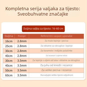 Drveni kuhinjski set: veliki valjak za tijesto, valjak za tijesto za knedle, radna ploha i daska za rezanje