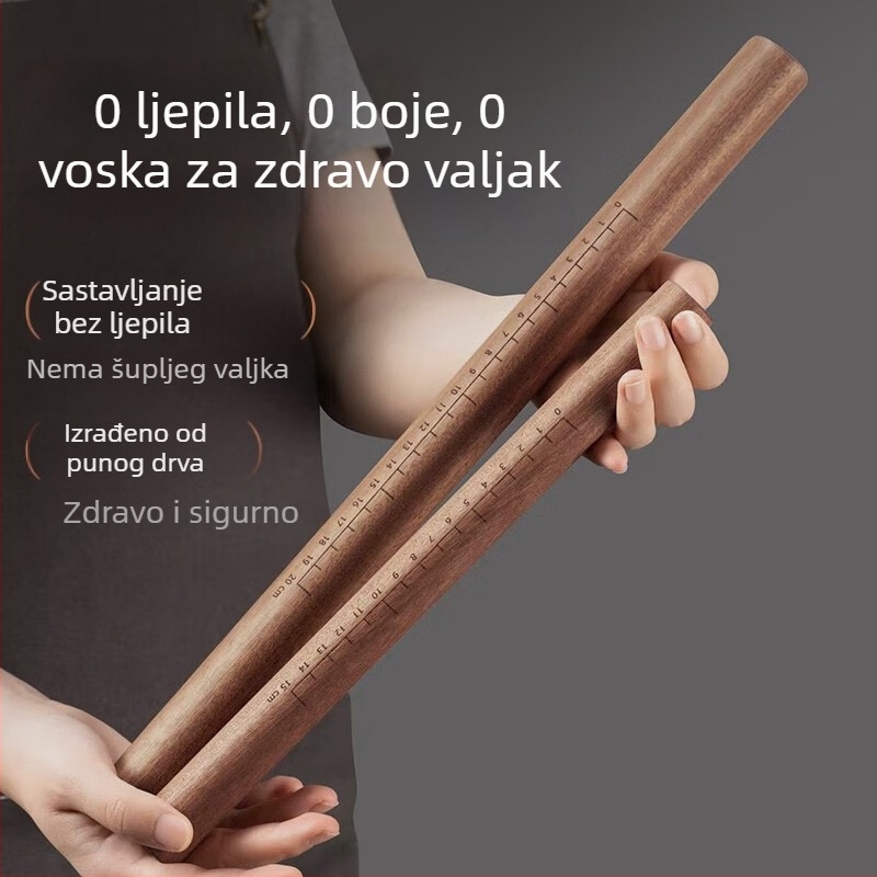 Valjak za tijesto od masivnog crnog sandalovog drveta, produžene duljine, s mjernim oznakama, za pečenje i razvlačenje korica za knedle