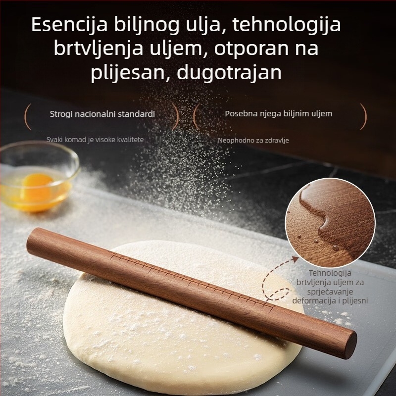Valjak za tijesto od masivnog crnog sandalovog drveta, produžene duljine, s mjernim oznakama, za pečenje i razvlačenje korica za knedle