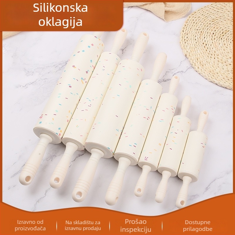 Crveni silikonski valjak za tijesto s plastičnom drškom – kuhinja, pečenje i razvlačenje tijesta