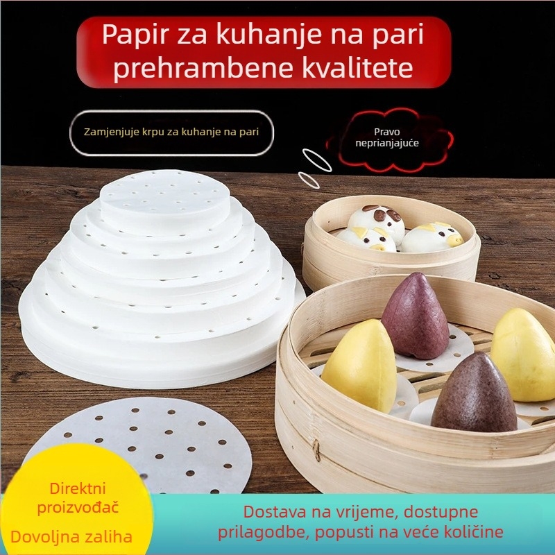 Okrugli papir za kuhanje na paru, neprijanjajući, otporan na visoke temperature, prehrambene kvalitete, 500 listova