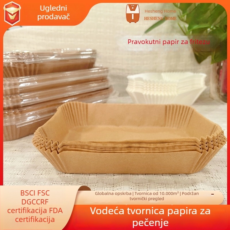 Pravokutni papir za air fryer, otporan na visoke temperature, za kućnu upotrebu, silikonizirani premaz