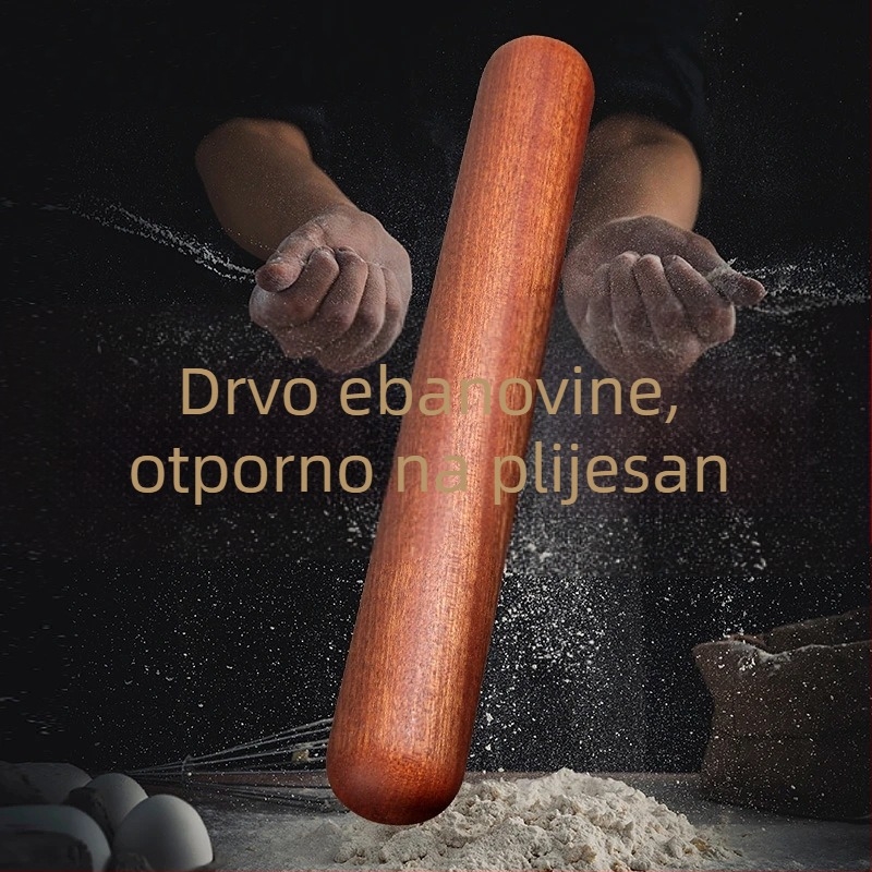 Valjak za tijesto od ebanovog drveta s okruglom glavom, potpuno drven za kućnu upotrebu