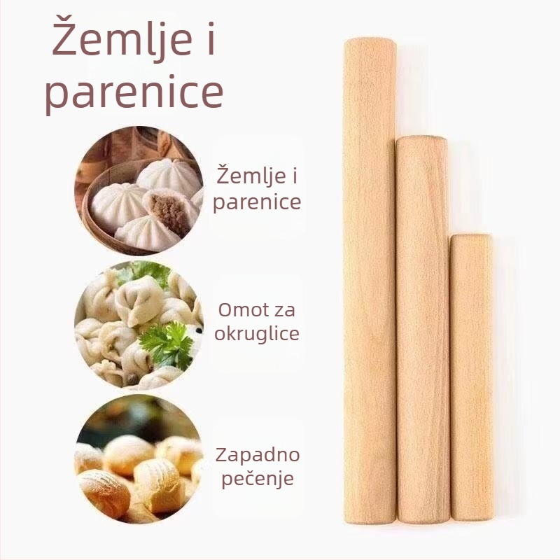 Drveni valjak za tijesto od bukovine, čvrsta drva, velike i male veličine, za kućnu uporabu