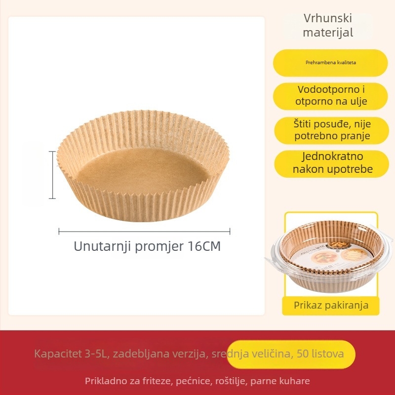Camellia jednokratna papirnata posuda za kuhanje u zraku, papir za upijanje ulja, dvostrano silikonski papir za hranu, prehrambena kvaliteta