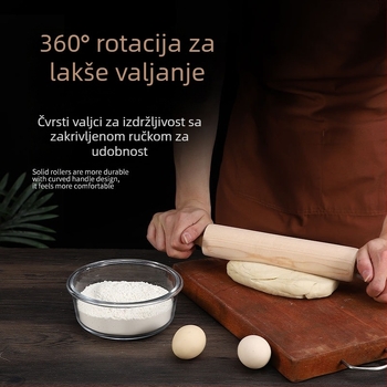 Drveni valjak za tijesto, masivan, s ugraviranim uzorkom, za tijesto, knedle i pekarske proizvode