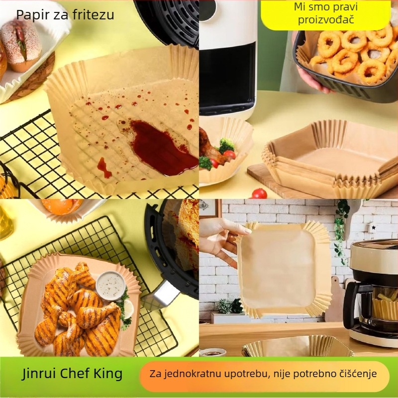 Kvadratni papir za air fryer, otporan na ulje i vodu, jednokratni papir za pečenje