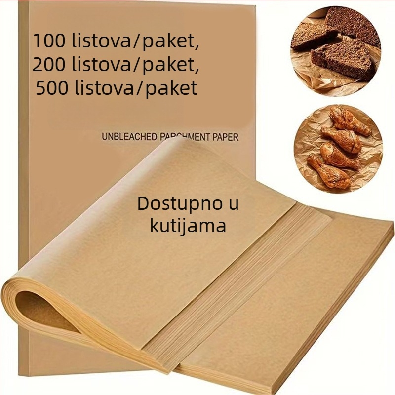 Smeđi papir za pečenje s silikonskim premazom, otporan na visoke temperature, za pečenje i roštiljanje