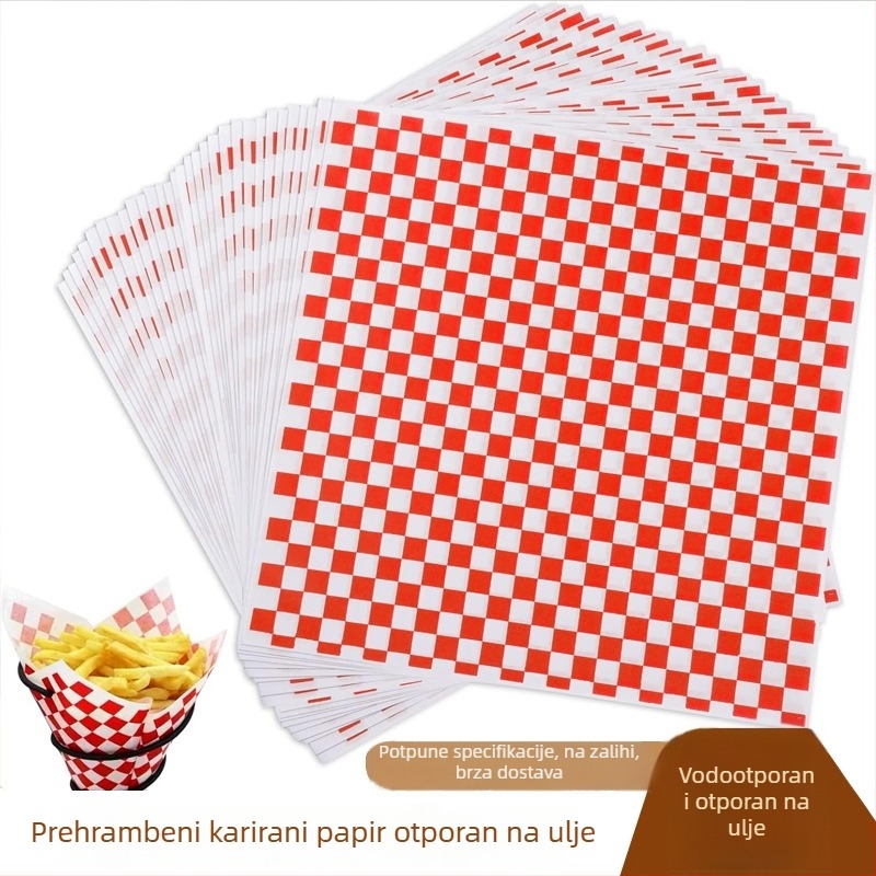Crveni karirani papir otporan na masnoću za pečenje, prehrambena kvaliteta, 100 ili 500 listova