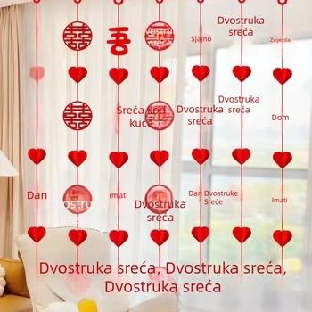 Set za svadbeno uređenje dnevnog boravka i spavaće sobe: girlande, zavjese i viseći ukras sa znakom sreće za okvir vrata