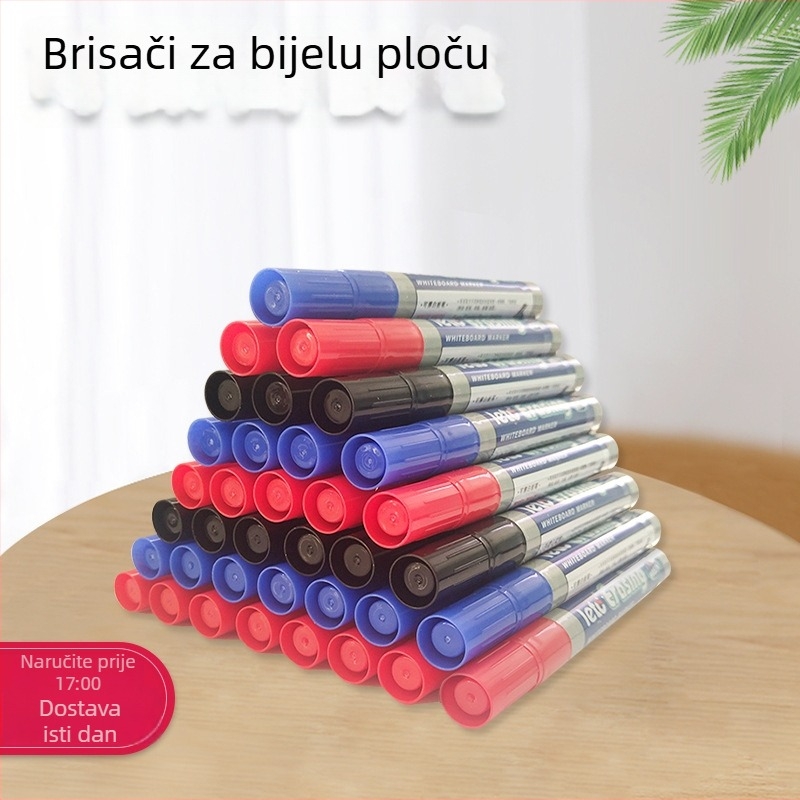 Markeri za bijelu ploču – crni, plavi i crveni; na bazi vode; za ured i nastavu; lako se brišu.