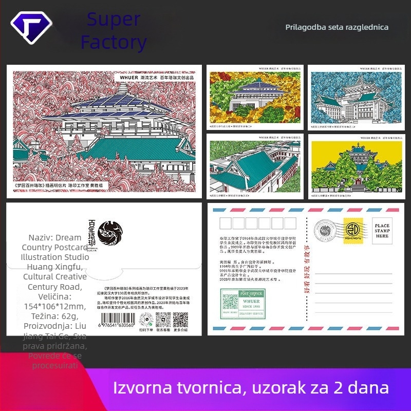 Prilagođene razglednice za završetak studija na kampusu — mladenački pejzažni memorijalni i kulturno-kreativni kartični dizajn