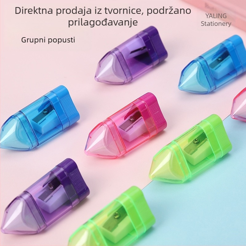 Olovka oštrač s jednim otvorom, sjajan plastični kućište, gumica za brisanje, mogućnost tiska logotipa