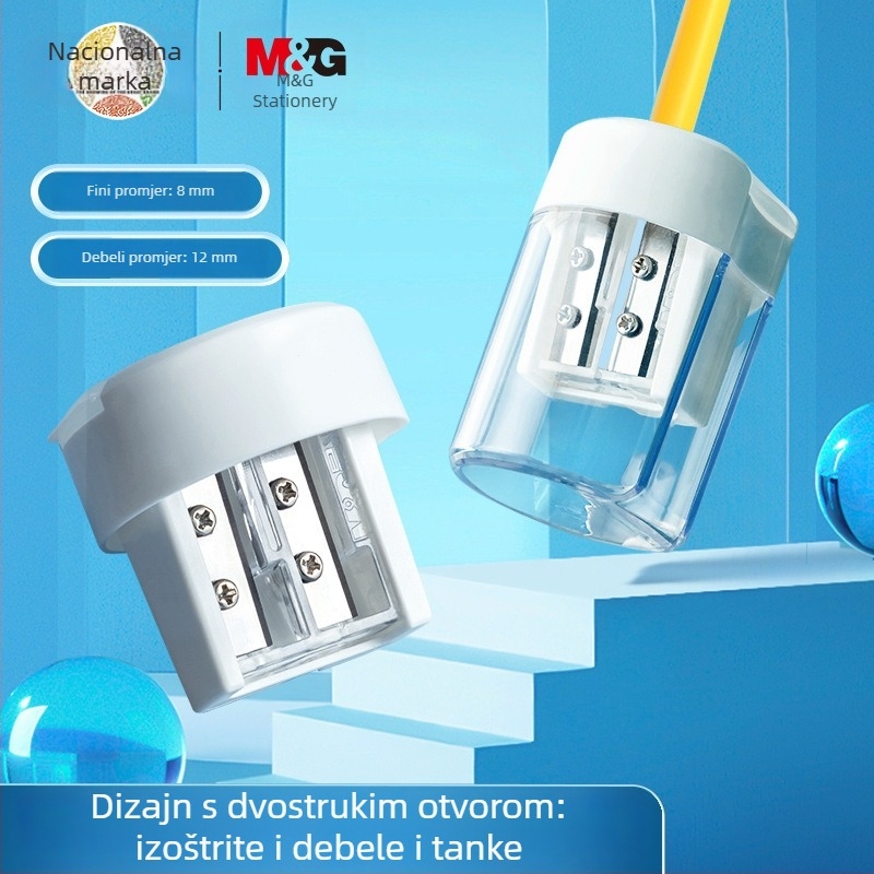 MG APS912B1 Oštrač olovaka s dvije rupe, prijenosan s velikim kapacitetom spremnika za strugotine
