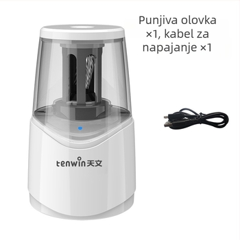 Tenwin električni oštricač olovaka za tanke olovke, poluautomatni, punjiv, za učenike prvog razreda