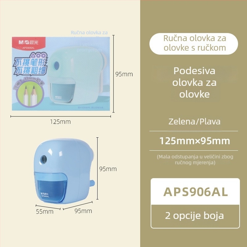 APS906AL Ručni oštrač olovaka s podesivom debljinom, namijenjen učenicima osnovne škole i studentima umjetnosti