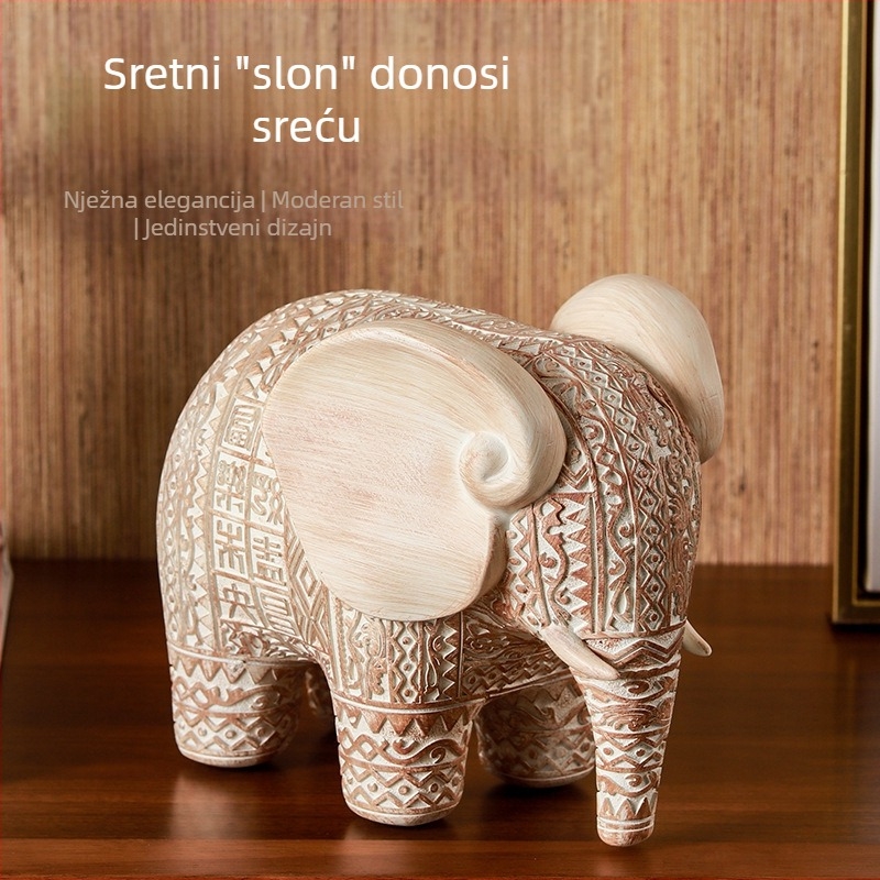 Slon od smole u antičkom stilu za kućnu dekoraciju — ukrasna skulptura s povoljim motívom za dnevni boravak, hodnik i stolić za kavu