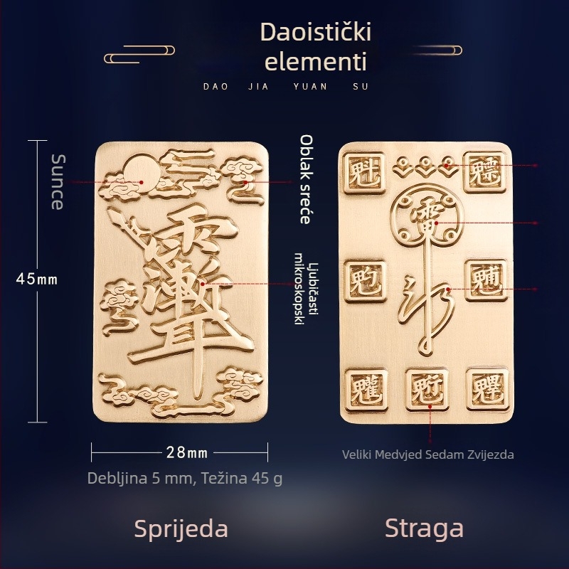 Taoistički bakreni držač-ukras s motivom Big Dipper, pet munja, poliran