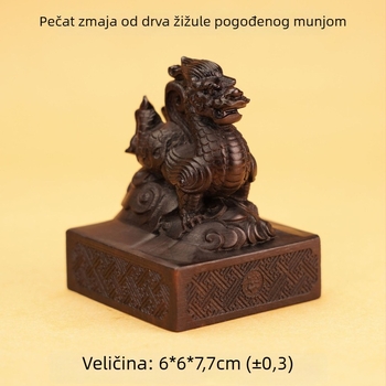 Pečat od drveta jujube, s jade-like površinom i azurnim zmajem, taoistički ritualni alat