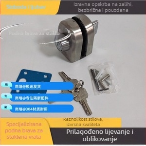 Set brave za podnu bravu za bezokvirna vrata, brava za staklenu tuš pregradu, dvostruko otvaranje, bez bušenja