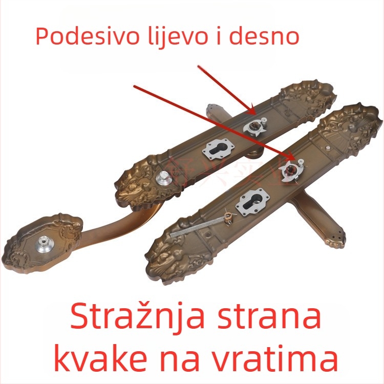 Protivkrađa kvaka za dvostruko otvaranje vrata vile, kovana pločasta ručka za panel, ugradnja na panel, raspored rupa 235 mm, pribor za zaključavanje