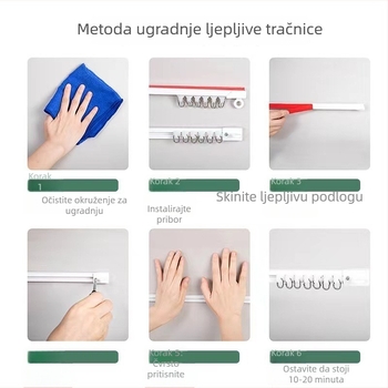 Kućna upotreba bez bušenja — gornja i bočna montaža, samoljepljiva debela šina za zavjese, širina 2 cm i debljina 1,2 cm, tiho klizanje za vrata i prozore