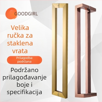 Kuka za staklena vrata, dvostruko zakrivljena, ružičasto zlatna i crni titan završni sloj, nehrđajući čelik, kvadratna cijev, kineski stil, dvostruka ugradnja vrata