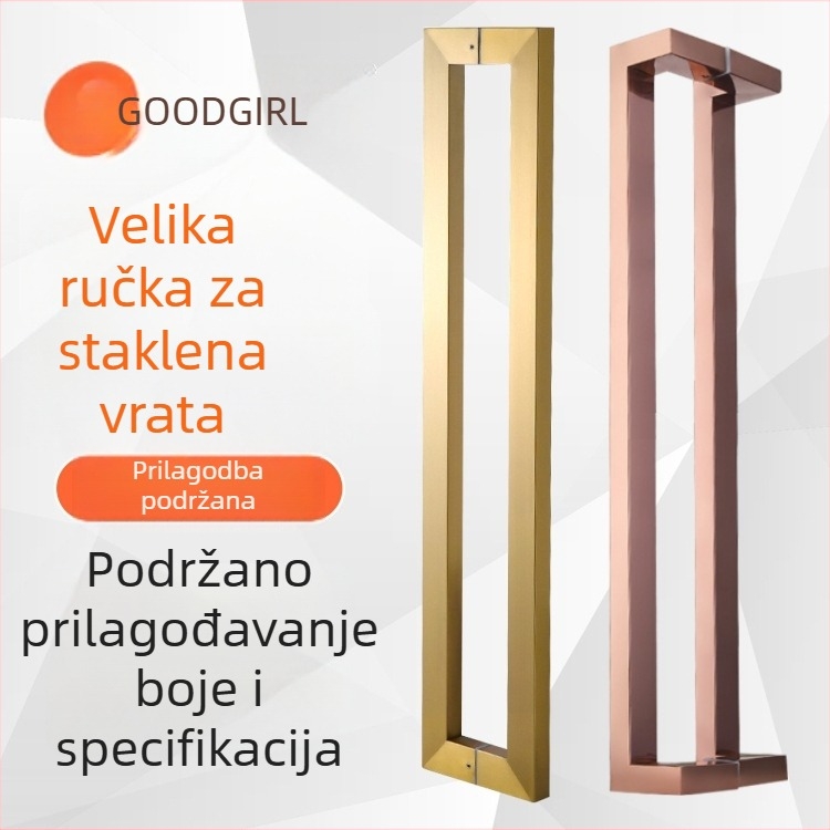 Kuka za staklena vrata, dvostruko zakrivljena, ružičasto zlatna i crni titan završni sloj, nehrđajući čelik, kvadratna cijev, kineski stil, dvostruka ugradnja vrata