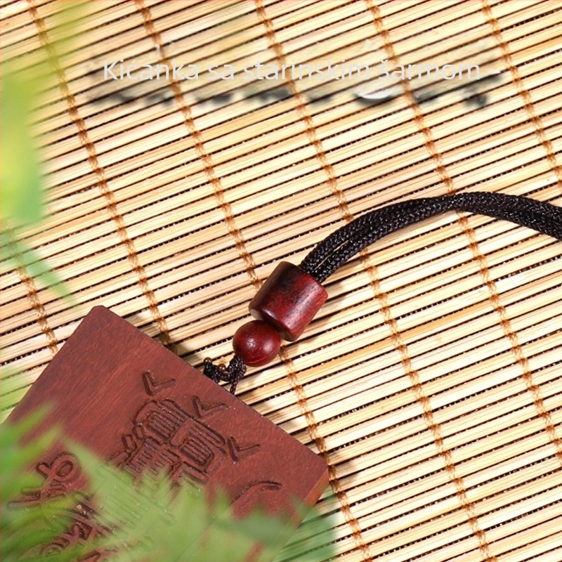 Taoistički talisman privjesak, zaštitni amulet s motivom munje, drveni, za nošenje