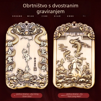 Mosazni Kuixing ukras s motivom ribe koja skače preko Drakovih vrata, pogodna za dnevni boravak, ured ili radni stol – taoistička kulturna rukotvorina