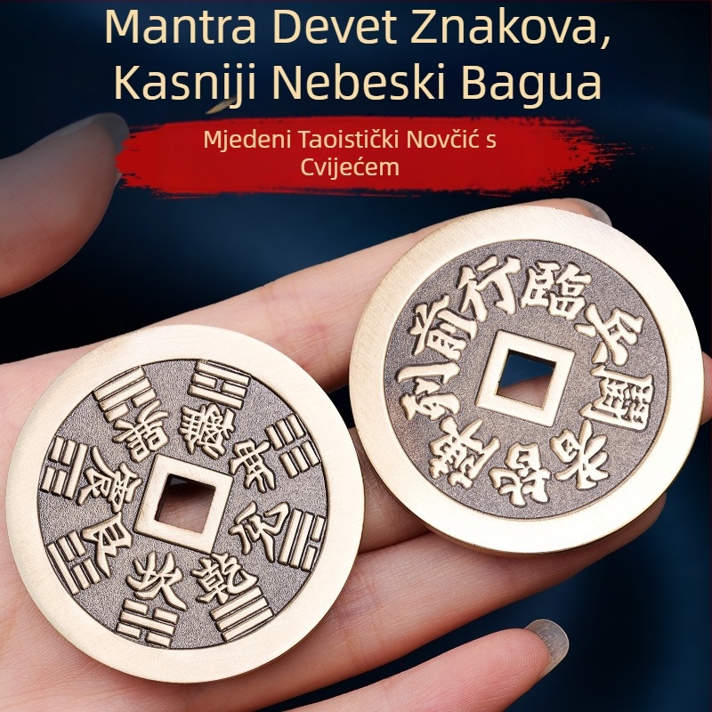 Taoistički bakreni amulet s devet znakova mantre za mir i zaštitu