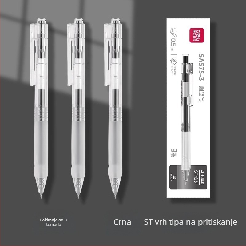 Deli SA575 gel pero, 0,5 mm, crna, s gumiranim držačem za glatko pisanje