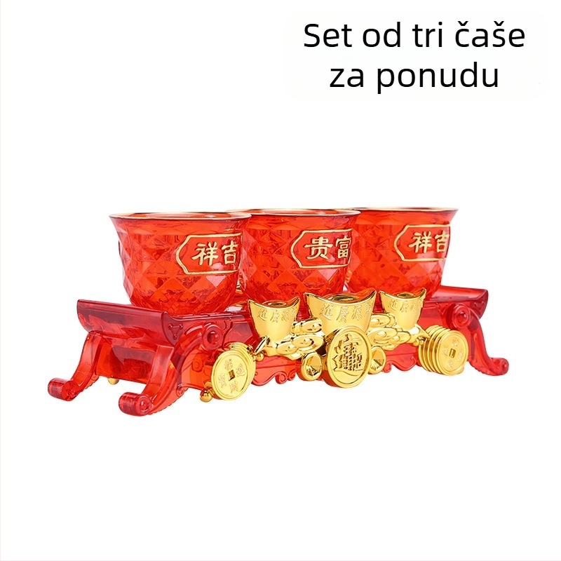 Crveni plastični kristalni set čajnih šalica, tri komada, za kućnu upotrebu