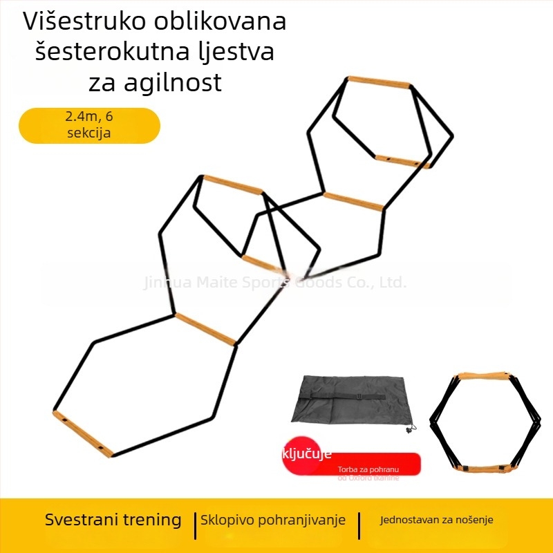 Nova šesterokutna ljestvica agilnosti za nogometnu trening, krug agilnosti i višenamjenski trening prsten sa vrećom za pohranu
