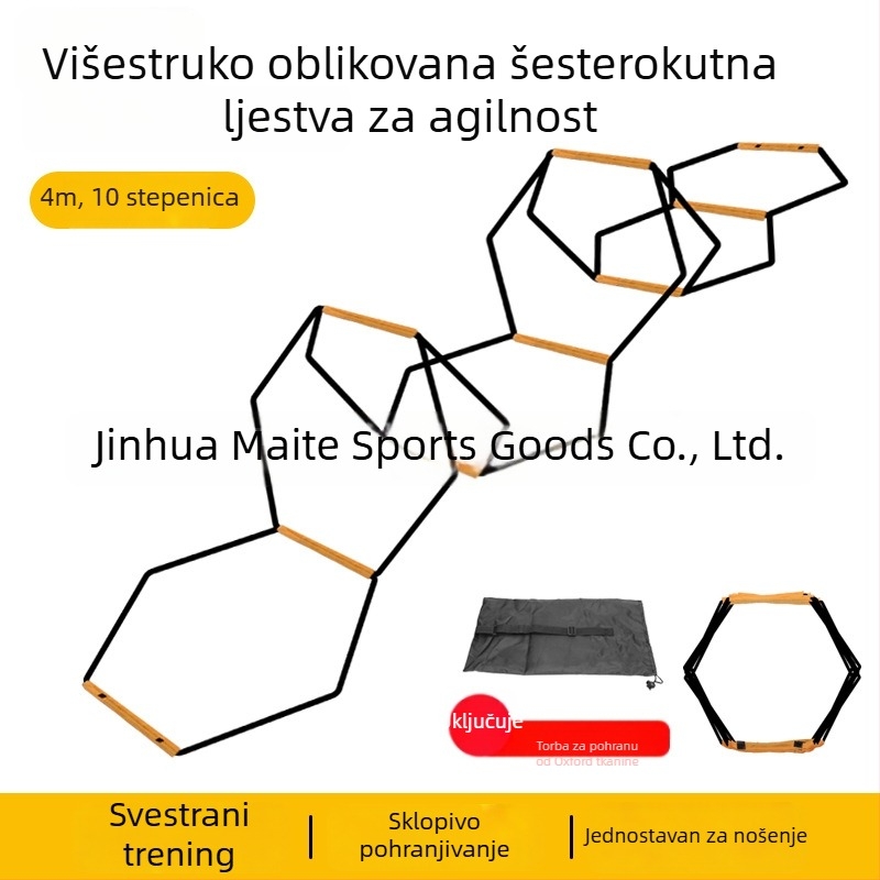 Nova šesterokutna ljestvica agilnosti za nogometnu trening, krug agilnosti i višenamjenski trening prsten sa vrećom za pohranu