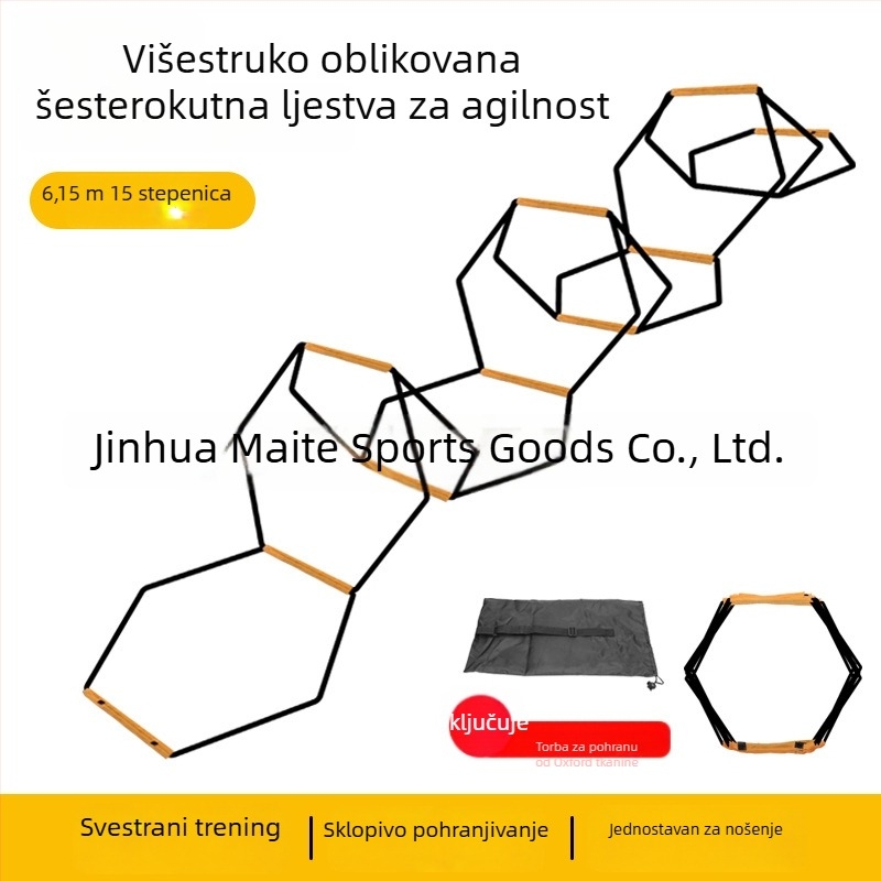 Nova šesterokutna ljestvica agilnosti za nogometnu trening, krug agilnosti i višenamjenski trening prsten sa vrećom za pohranu