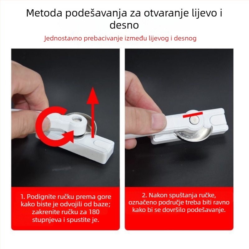 Dvostrana polumjesecna brava za klizne prozore, aluminijska legura, kvadratna ručka