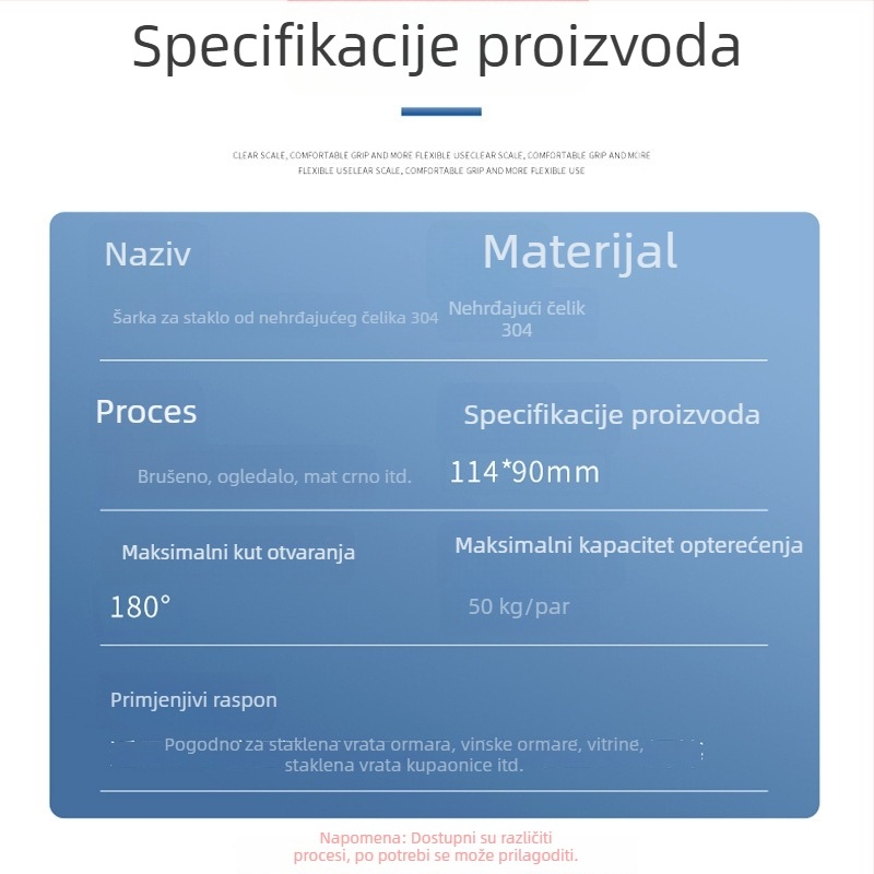 Klipovi od nehrđajućeg čelika za staklene šarke u kupaonici, tuš kabini i vinskom ormariću; pričvršivački klipovi otporni na habanje i hrđu