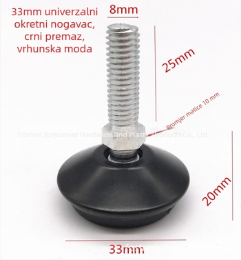 Crna prilagodljiva podloga za nogu s poklopcem od 33 mm M8/M10 za okrugle noge stolova i stolica
