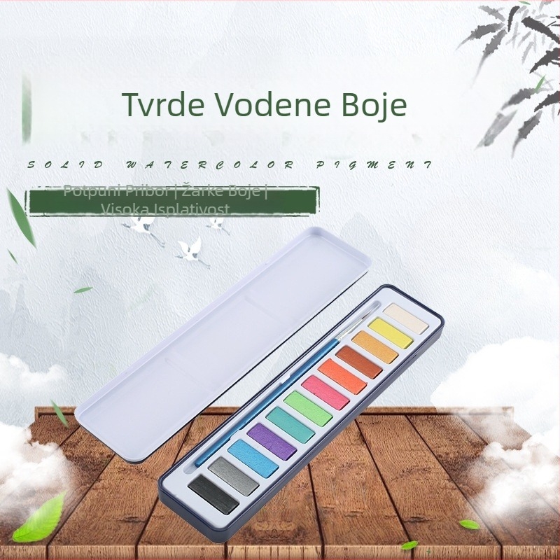 12-bojni čvrsti gouache set za akvarel, prenosni za studente za skice i umjetnički dnevnik