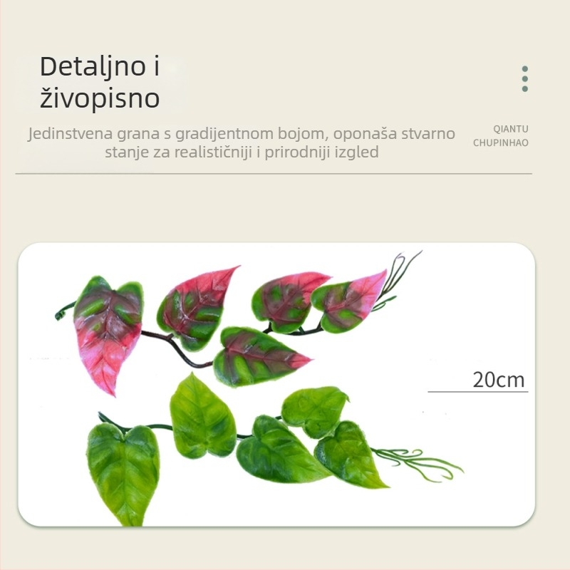 Umjetna biljka za zidnu dekoraciju – listovi slatkog krumpira i ratanski ukrasi
