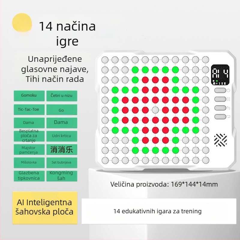 AI-pokretna 17-in-1 višenamjenska elektronička ploča za šah Gomoku, Go i Tic-Tac-Toe – edukativna igračka za djecu