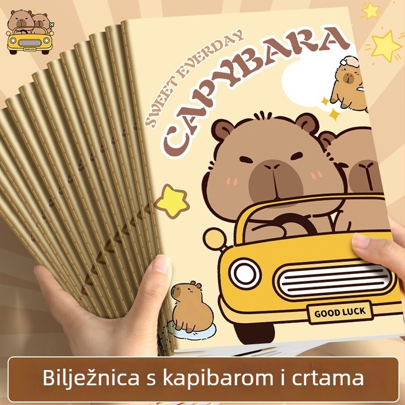 Bilježnica s kapivarom — slatki crtani dizajn za učenike, 16K mek pokrov, šivano uvezivanje