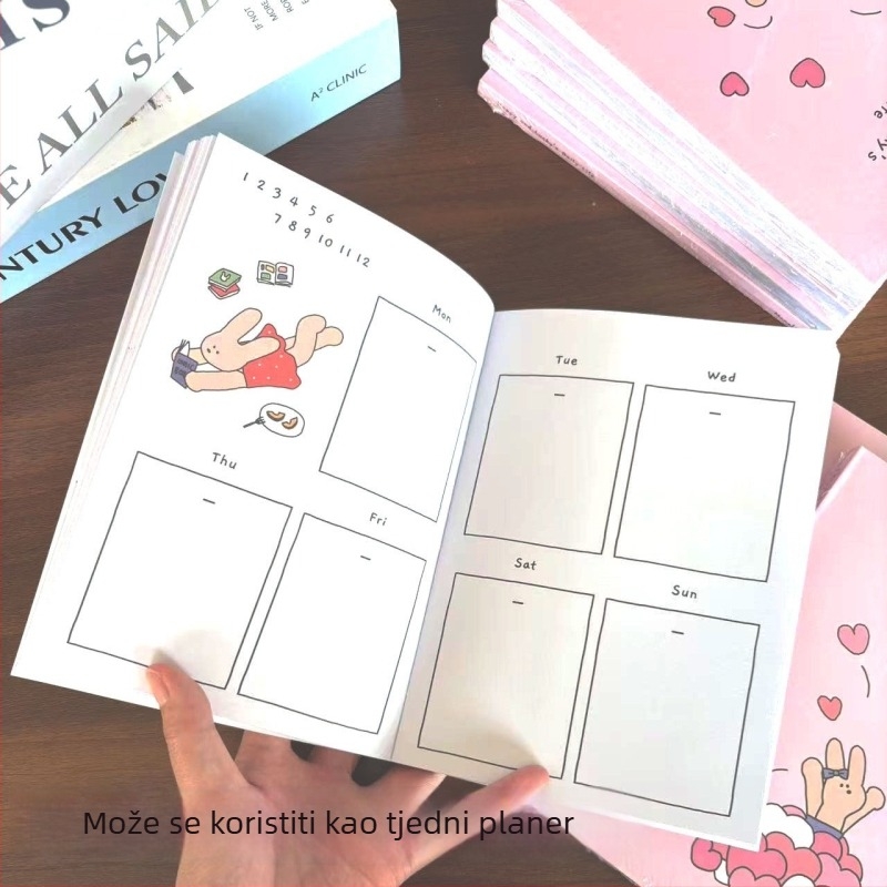 Bilježnica u korejskom stilu s kariranim uzorkom, prazne stranice, Instagram inspiriran, jednostavna za studente, prijenosna