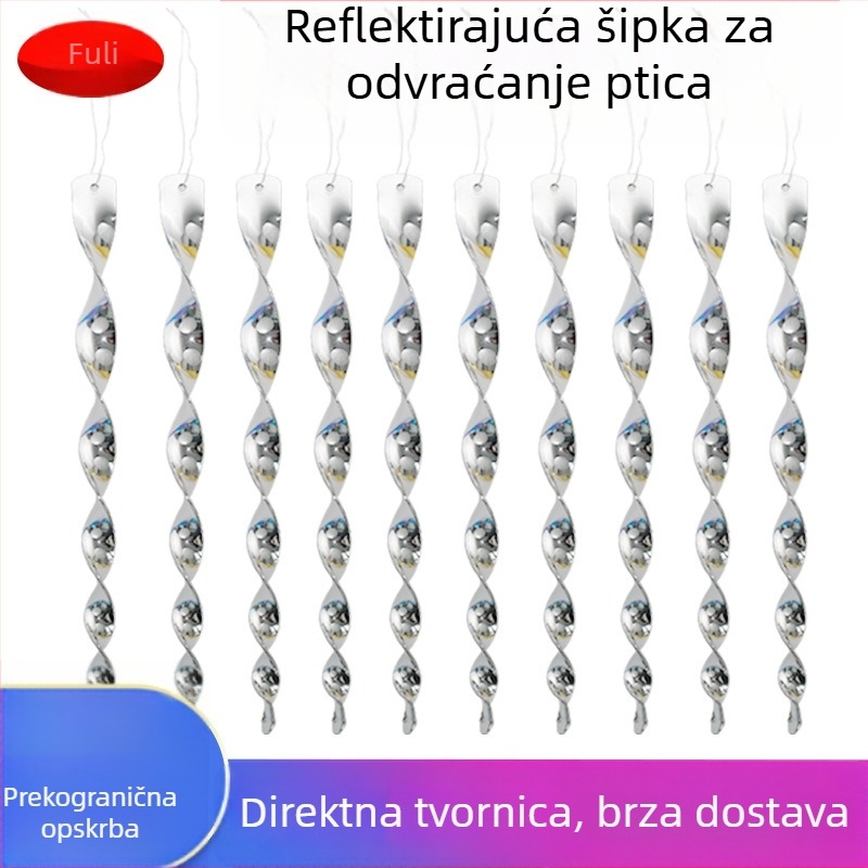 Vrtni uređaj za odbijanje ptica s reflektirajućom spiralnom šipkom i bljeskalim uređajem za zastrašivanje