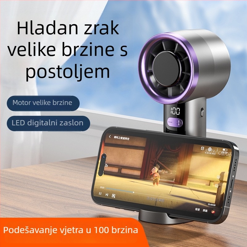 Novi ručni ventilator s držačem za telefon, digitalnim zaslonom, USB punjenjem, stolni ventilator za kampiranje na otvorenom