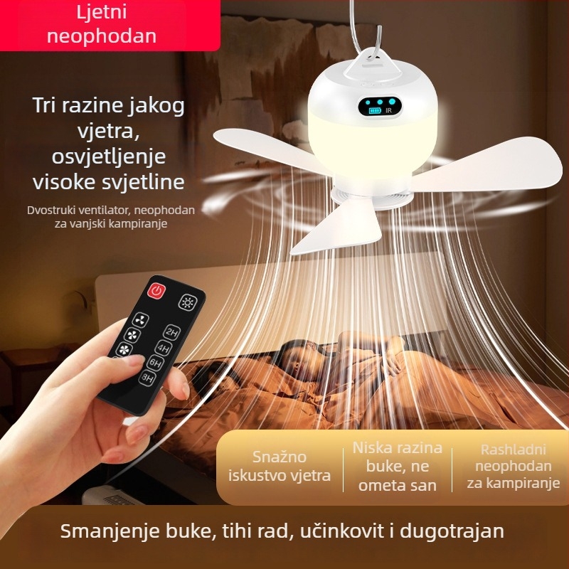 Mini USB viseći ventilator s daljinskim upravljačem, tih, punjivi, za kampiranje i studentske domove