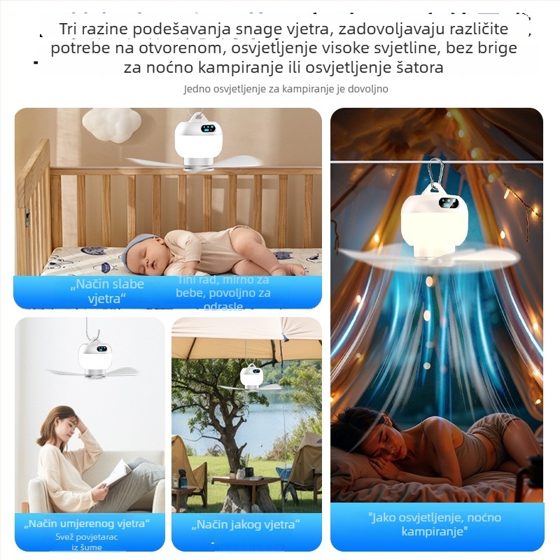 Mini USB viseći ventilator s daljinskim upravljačem, tih, punjivi, za kampiranje i studentske domove
