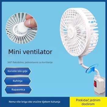 Unaprijeđeni kompaktni ventilator s zaštitnom mrežicom, 360° okret, za spavaću sobu kod kuće, integrirani utikač s tri pin priključkom, prijenosan